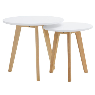 Sada dvoch okrúhlych konferenčných stolíkov, biela-buk