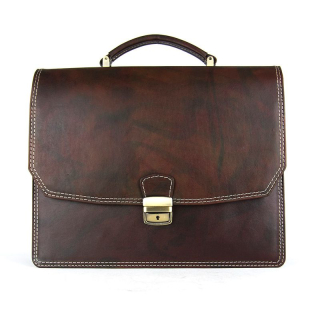 Luxusná kožená aktovka z pravej kože ručne tamponovaná v tmavo hnedej farbe