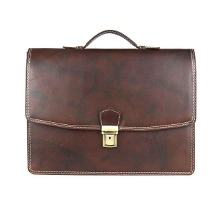 Luxusná elegantná kožená aktovka z pravej kože, ručne tamponovaná, tmavo hnedá farba 8170