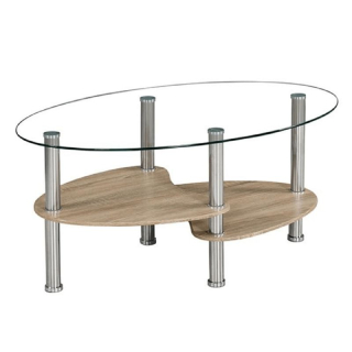 Konferenčný stolík oceľ - číre sklo - dub sonoma