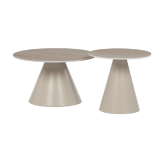 Sada dvoch konferenčných stolov keramická doska, kovová podnož – béžová matná