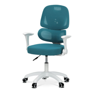 Detská stolička, výškovo nastaviteľná, modrá sieťovina, biely plast