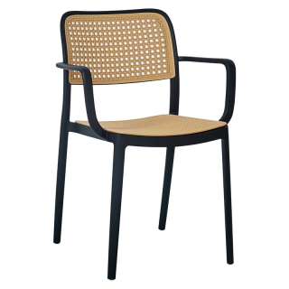 Stohovateľná stolička vyrobená z plastu, čierna-béžová, TYP 2