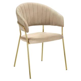 Dizajnové jedálenské kreslo, béžová Velvet látka-gold chróm zlatý