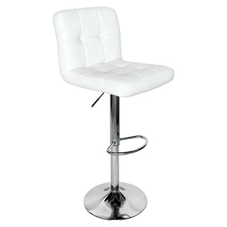 Barová stolička s opierkou, biela ekokoža-chróm