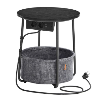 Odkladací stolík s USB 45x45x50 cm, MDF čierna