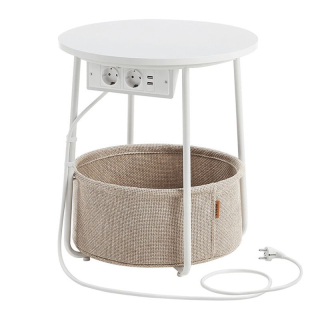 Odkladací stolík s USB 45x45x50 cm, MDF biela