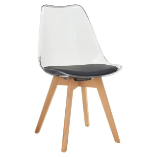 Plastová stolička transparentná čierna, akryl-ekokoža-buk