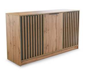 Trojdverová komoda s policou, dub Wotan-čierna