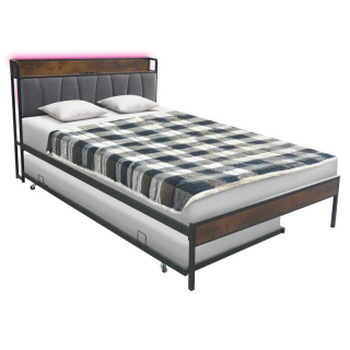 Posteľ s roštom a výsuvnou prístelkou, 140×200, čierna-sivá