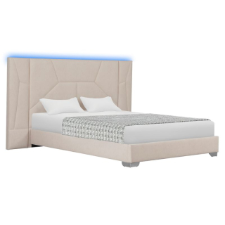 Posteľ s roštom a LED osvetlením, 160×200, béžová Velvet látka