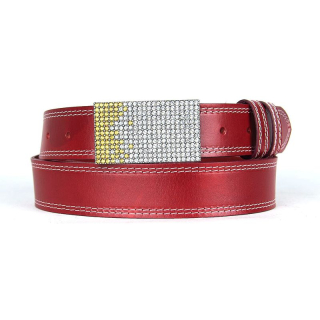 Unikátny bordový opasok z pravej kože SWAROVSKI YELLOW – ručná výroba na Slovensku