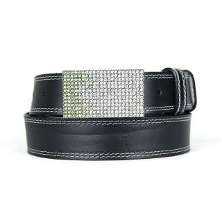 Unikátny čierny opasok z pravej kože SWAROVSKI GREEN– ručná výroba na Slovensku