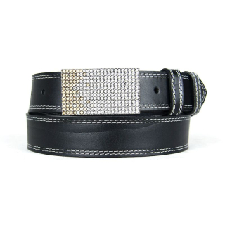 Unikátny čierny opasok z pravej kože SWAROVSKI BROWN– ručná výroba na Slovensku