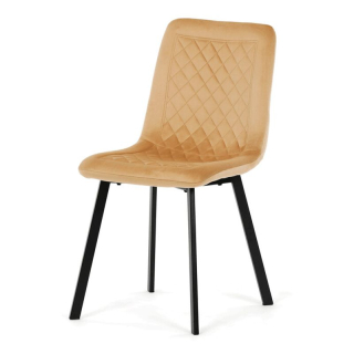 Stolička jedálenská, látka žltý zamat, kov čierny mat