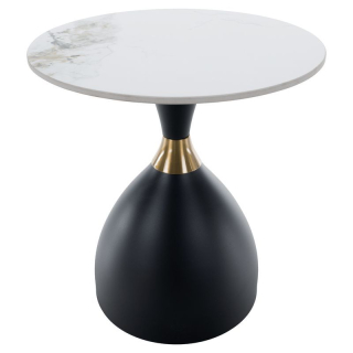 Dizajnový konferenčný stolík biely mramor-čierna-zlatý detail