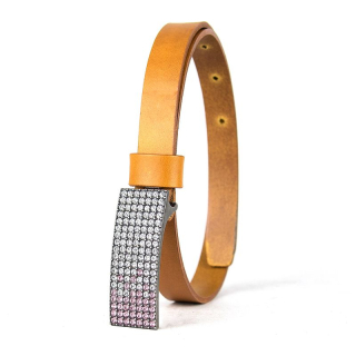Dámsky kožený opasok SWAROVSKI PINK, šírka 2cm, Koňakový