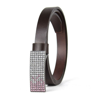 Dámsky kožený opasok SWAROVSKI PINK, šírka 2cm, Tmavo hnedý