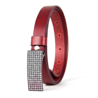 Dámsky kožený opasok SWAROVSKI PINK, šírka 2cm, Bordový