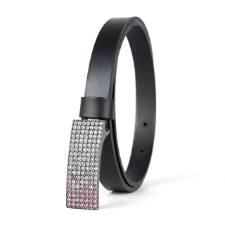 Dámsky kožený opasok SWAROVSKI PINK, šírka 2cm, Čierny