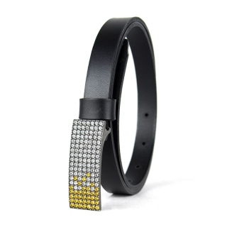 Dámsky kožený opasok SWAROVSKI YELLOW, šírka 2cm, Čierny