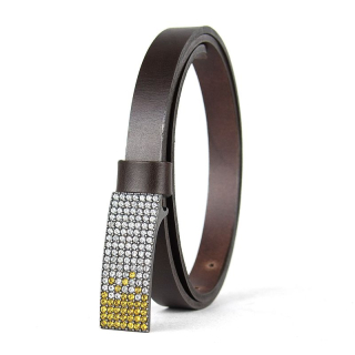 Dámsky kožený opasok SWAROVSKI YELLOW, šírka 2cm, Tmavo hnedý