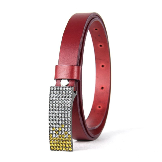 Dámsky kožený opasok SWAROVSKI YELLOW, šírka 2cm, Bordový