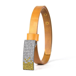 Dámsky kožený opasok SWAROVSKI YELLOW, šírka 2cm, Koňakový