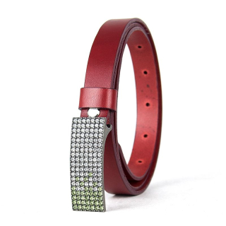 Dámsky kožený opasok SWAROVSKI GREEN, šírka 2cm, Bordový