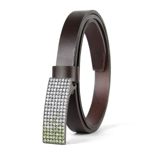 Dámsky kožený opasok SWAROVSKI GREEN, šírka 2cm, Tmavo hnedý