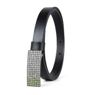 Dámsky kožený opasok SWAROVSKI GREEN, šírka 2cm, Čierny