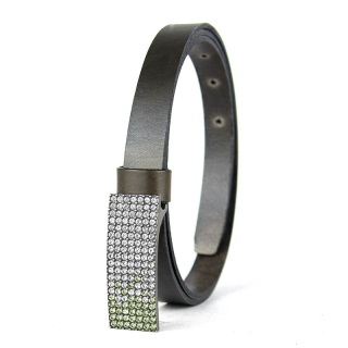 Dámsky kožený opasok SWAROVSKI GREEN, šírka 2cm, Olivový