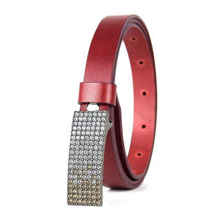 Dámsky kožený opasok SWAROVSKI BROWN, šírka 2cm, Bordový