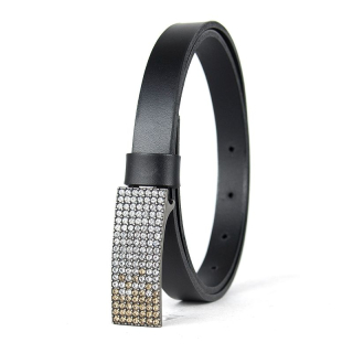 Dámsky kožený opasok SWAROVSKI BROWN, šírka 2cm, Čierny