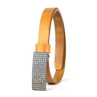 Dámsky kožený opasok SWAROVSKI BROWN, šírka 2cm, Koňakový