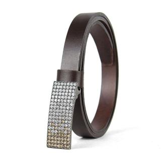 Dámsky kožený opasok SWAROVSKI BROWN, šírka 2cm, Tmavo hnedý