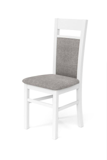 Štýlová drevená jedálenská stolička, sivá látka, biele drevo