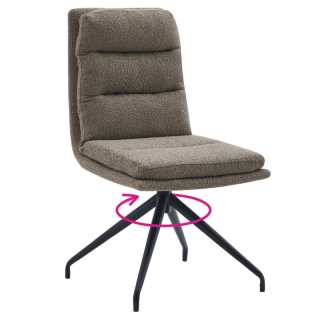 Otočná jedálenská stolička béžová Bouclé látka, čierny kov