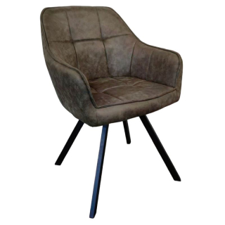 Pohodlné otočné prešívané jedálenské kreslo, zelená látka, kov čierny