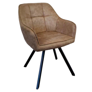 Pohodlné otočné prešívané jedálenské kreslo, sivohnedá látka, kov čierny