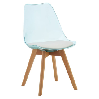 Plastová jedálenská stolička transparentná zelená, biela ekokoža, buk