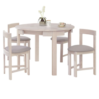 Jedálenský set okrúhly 1+4, 103cm, biely, sivobéžová látka