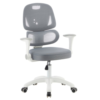 Otočná študentská stolička, sivá sieťovina, biely plast