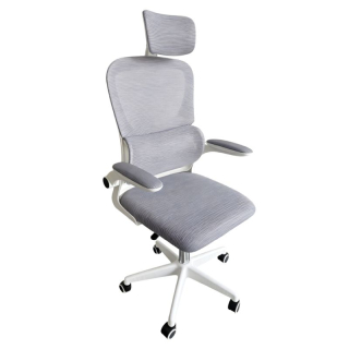 Moderné kancelárske kreslo sivá sieťovina, biely plast