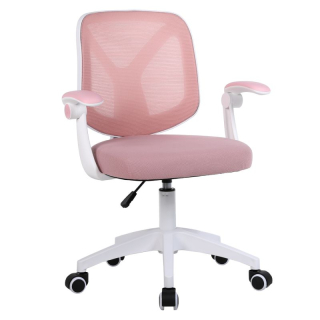 Praktické kancelárske kreslo, ružová látka, biely plast