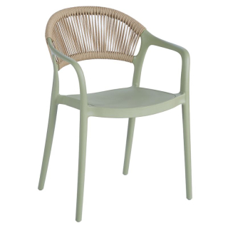 Stohovateľná stolička zelená, béžová s lanovým operadlom