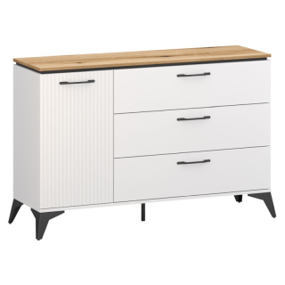 Komoda kombinovaná 1D3S, biela, dub evoke s ryhovanými dvierkami