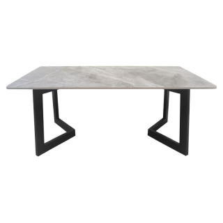 Konferenčný stolík, sivý mramor, čierny, s dizajnovými nohami