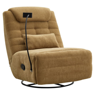 Luxusné otočné relaxačné kreslo, horčicová látka, hojdacia funkcia