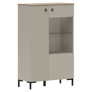 Dizajnová nízka vitrína, 1D1W, sivohnedá Taupe, dub silverjack